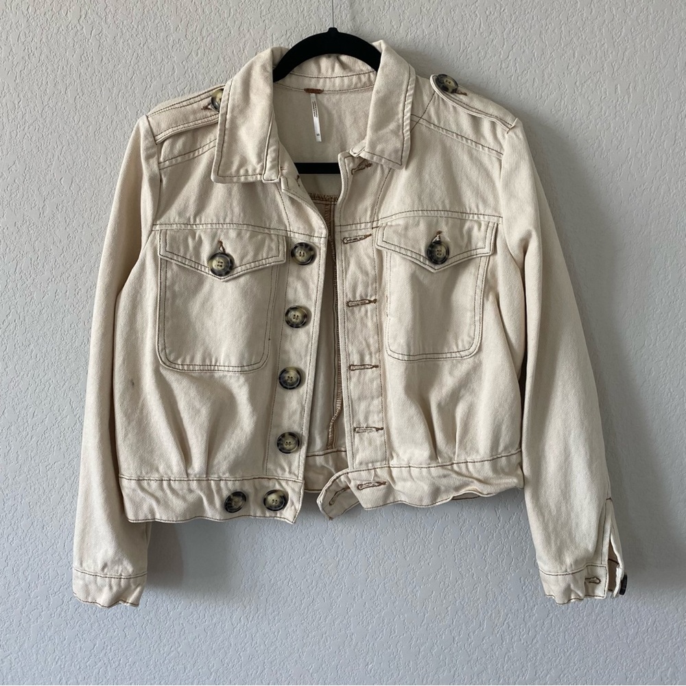 Free People White/Cream Denim Jean Jacket Size XS
